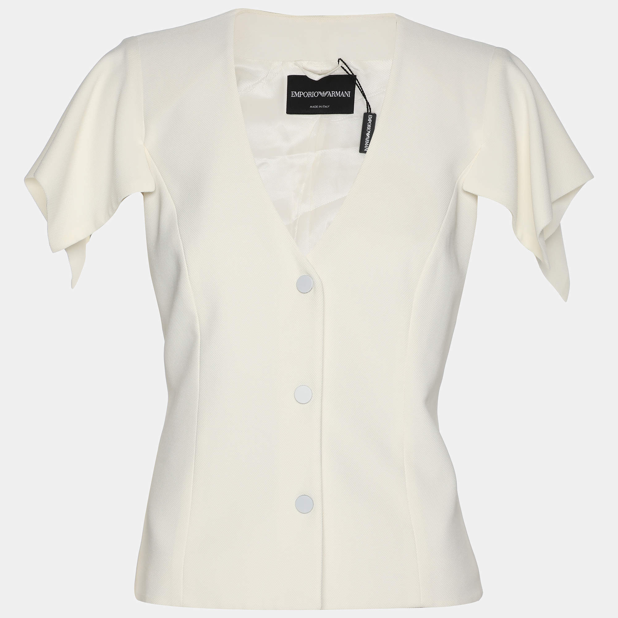 Pre Owned Emporio Armani White Fabric Button Front Top S