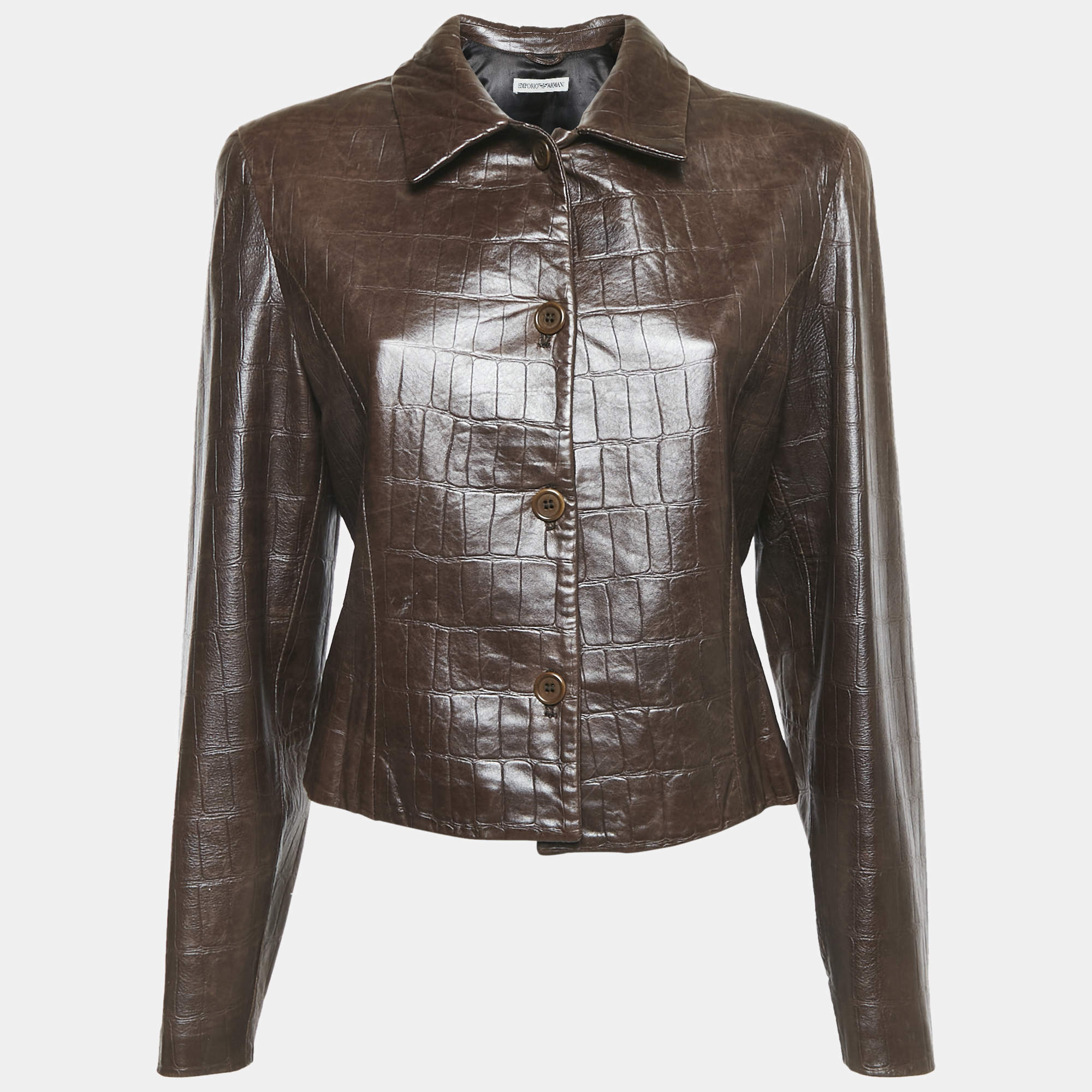 Emporio Armani Brown Textured Leather Jacket M