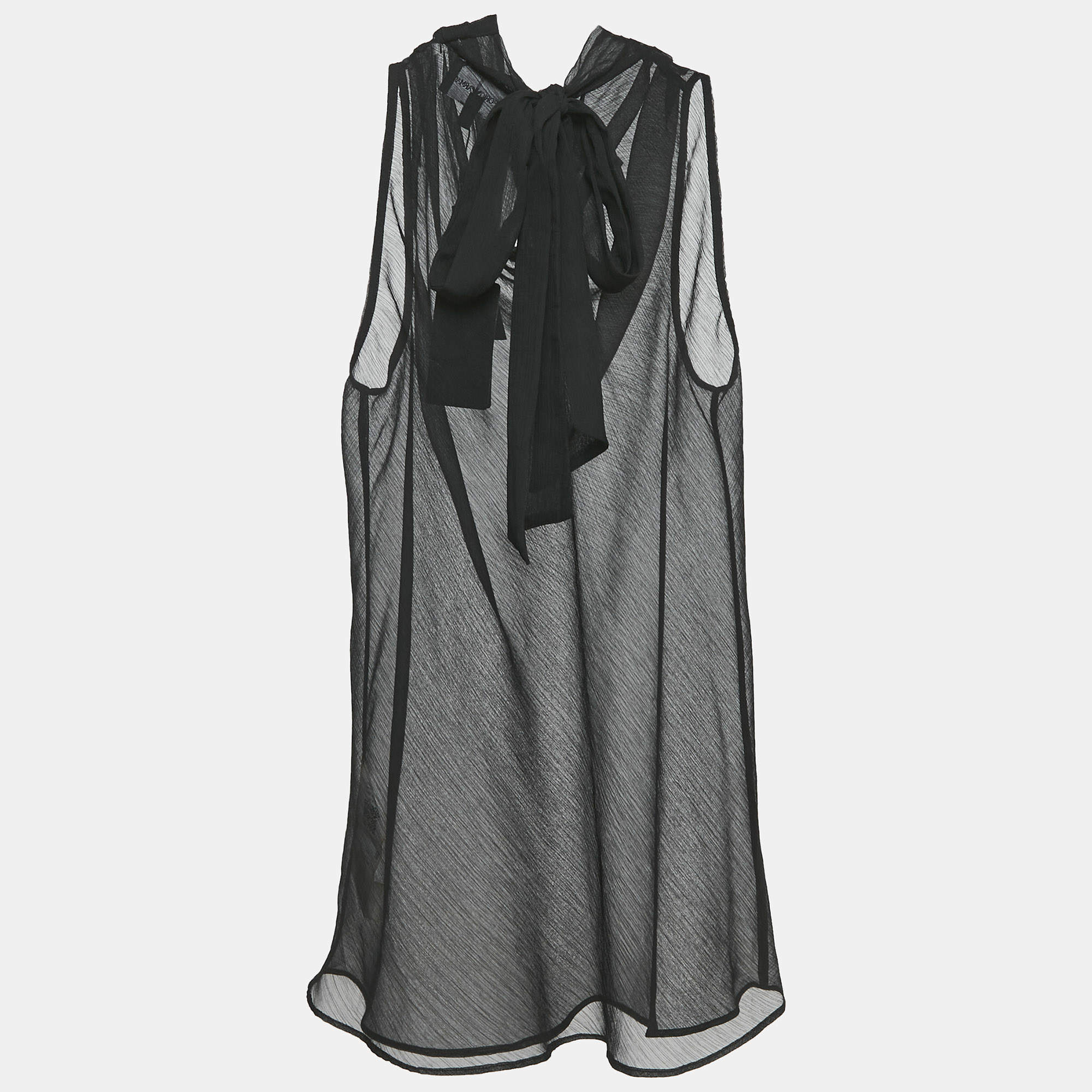 Emporio Armani Black Sheer Crepe Sleeveless Top M