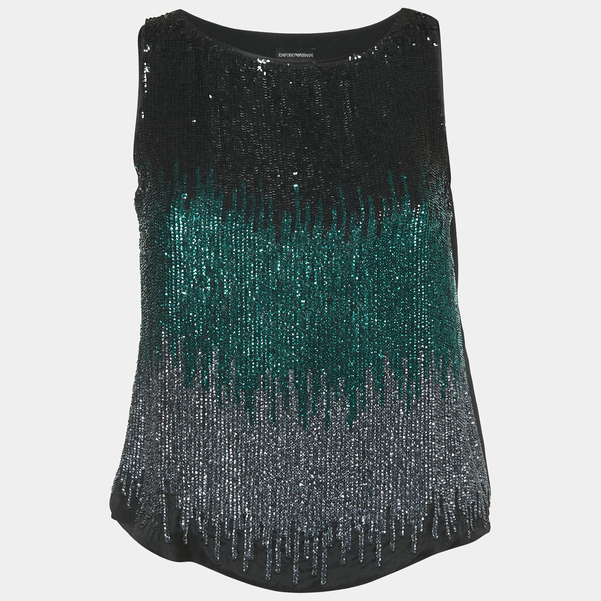 Emporio Armani Black Sequin Silk Tank Top M