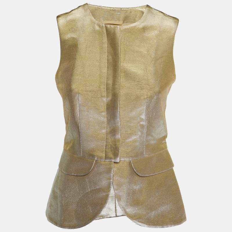 Emporio Armani Metallic Gold Lurex Cotton Peplum Vest S