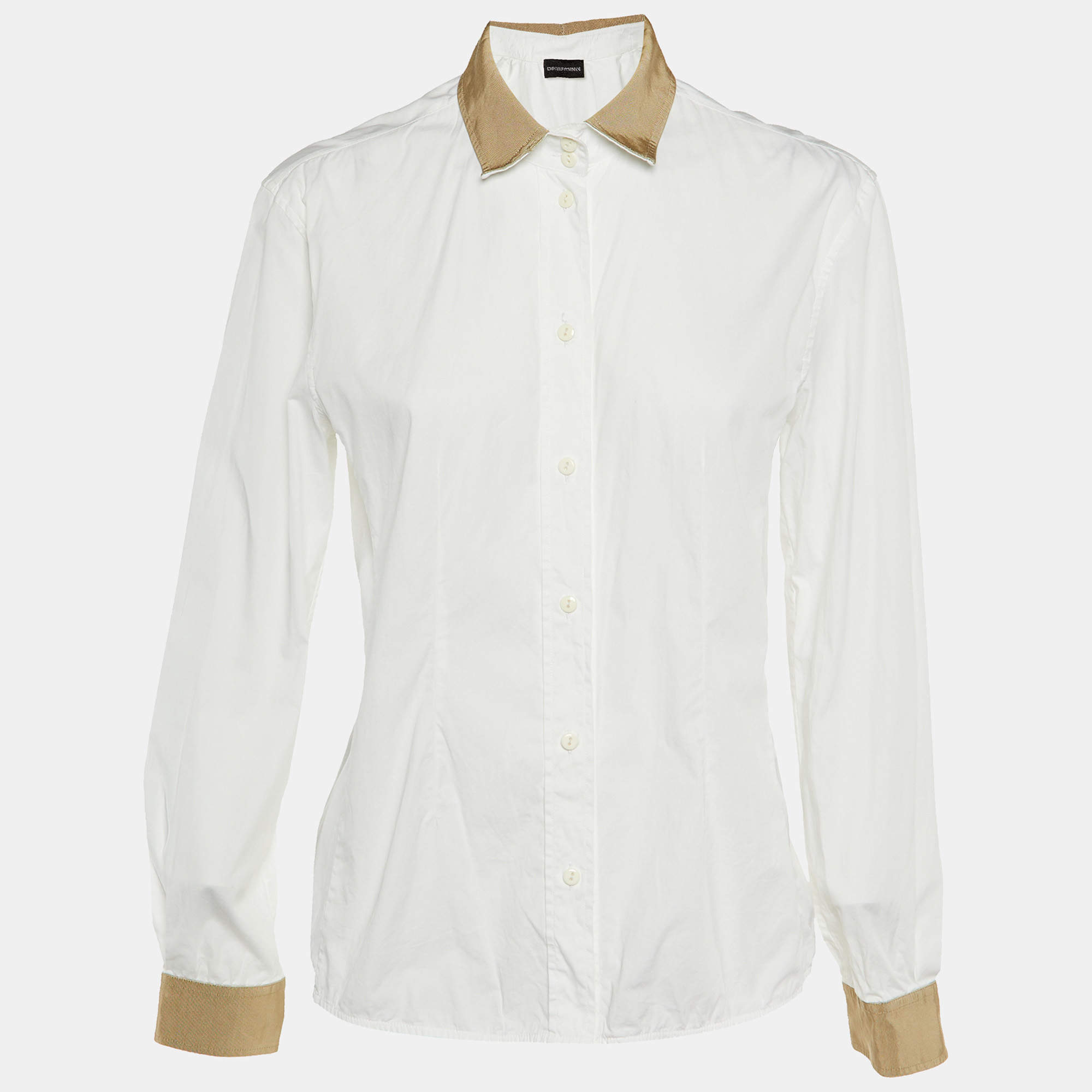Pre Owned Emporio Armani White Cotton Button Front Shirt M 