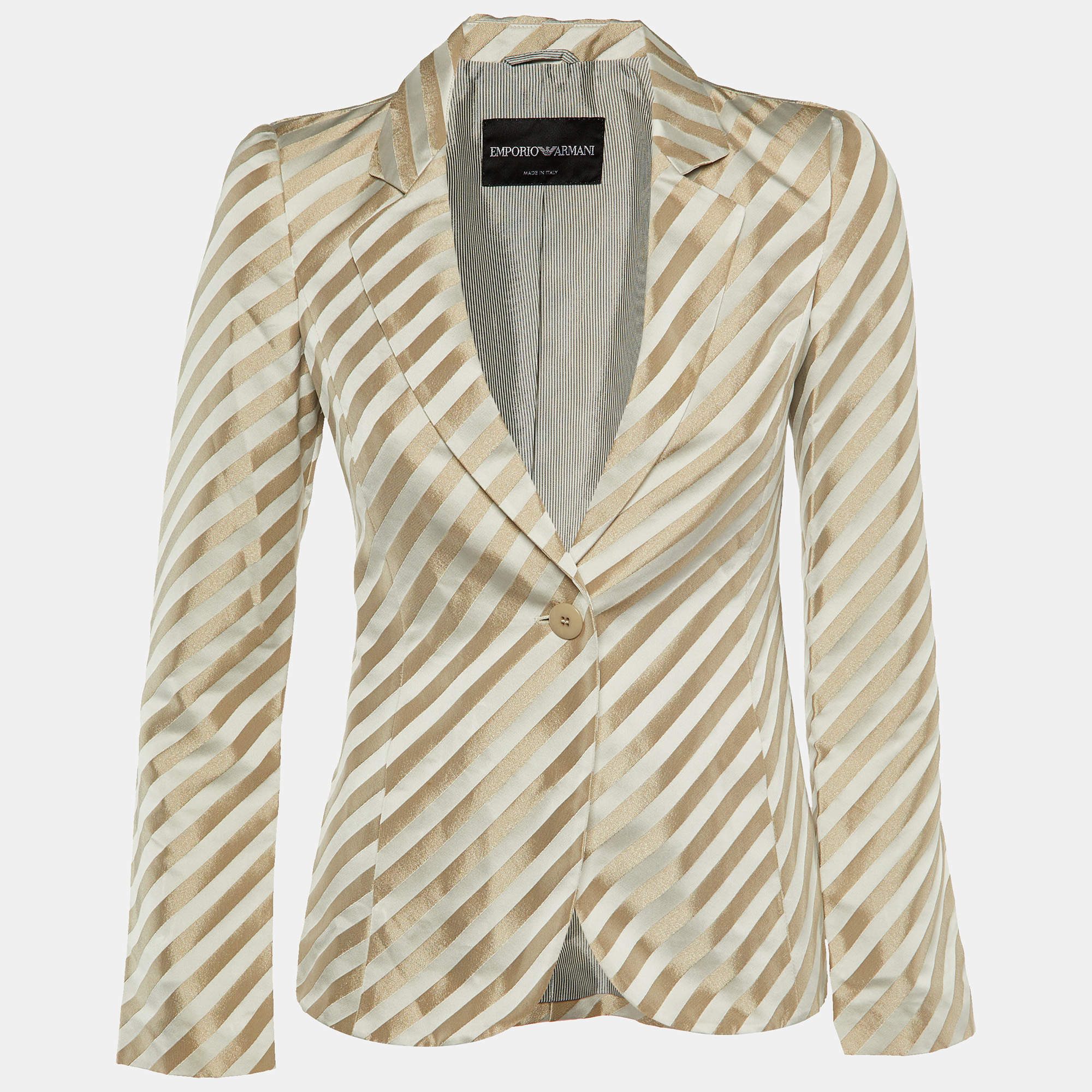 Emporio Armani Metallic Diagonal Striped Sateen Tailored Jacket S
