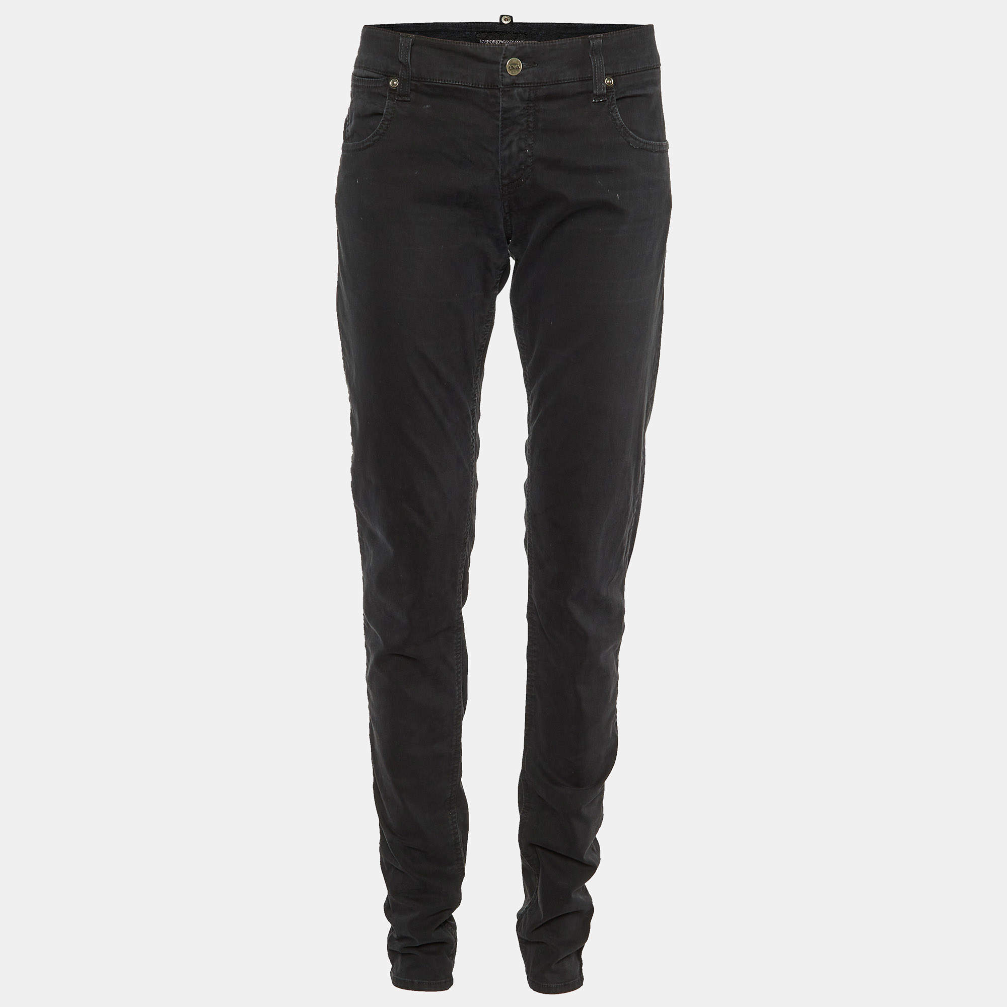 Pre Owned Emporio Armani Black Cotton Slim Fit Jeans M/Waist 34"