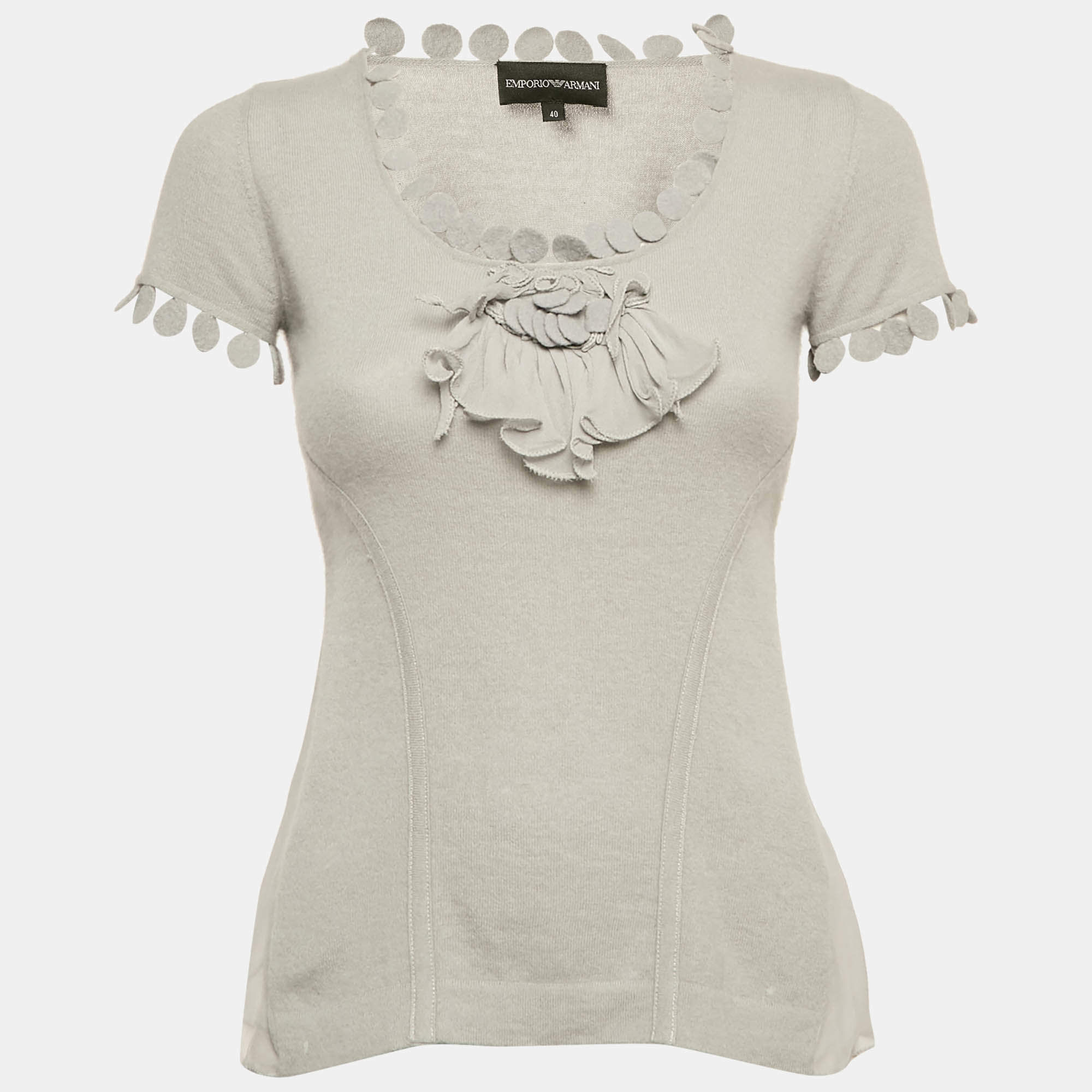 Emporio Armani Grey Wool Knit Embellished Top S