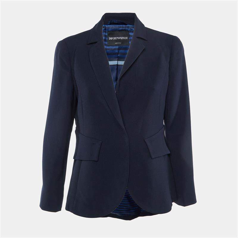 Pre Owned Emporio Armani Navy Blue Crepe Button Front Blazer L 