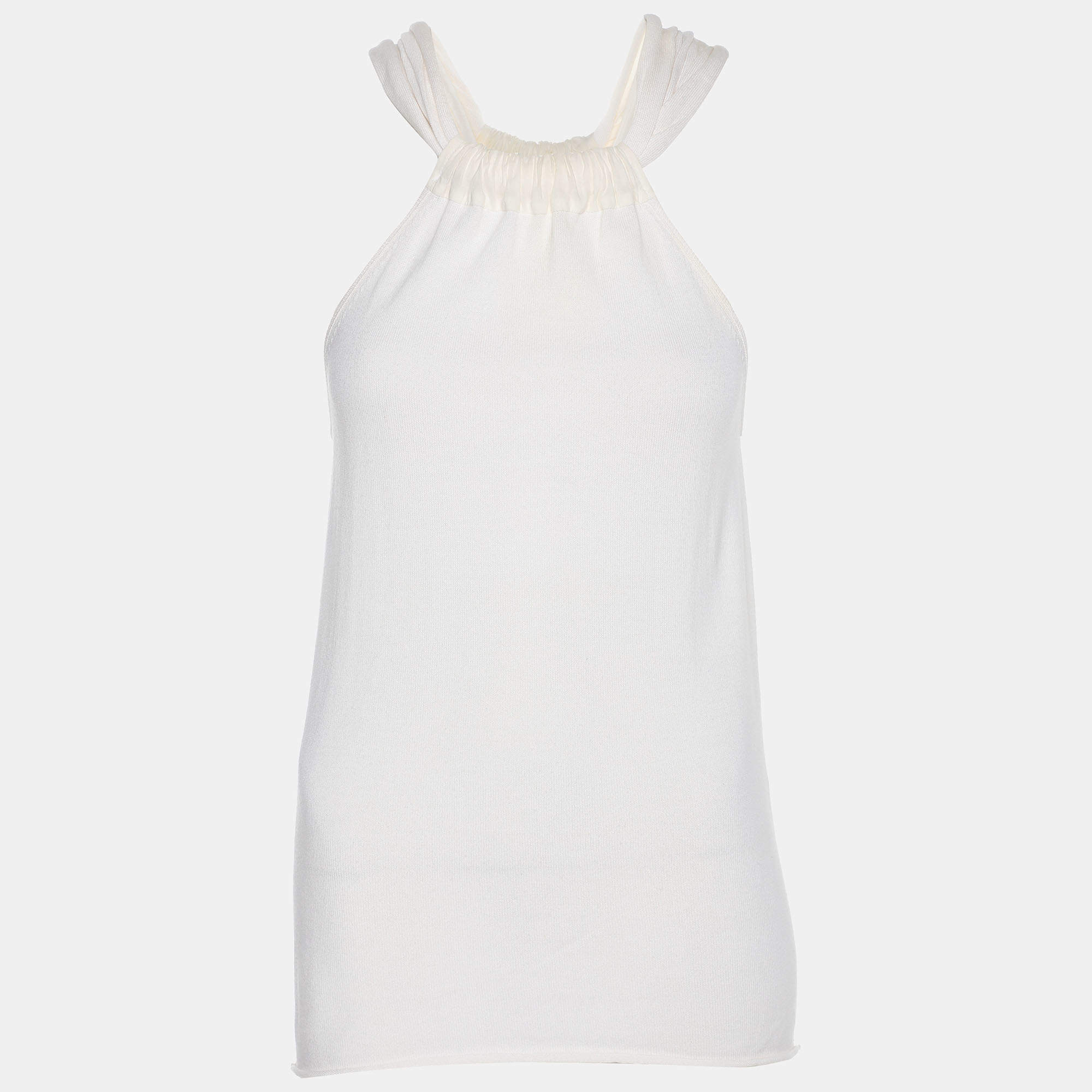 Pre Owned Emporio Armani Cream Cotton Knit Top M