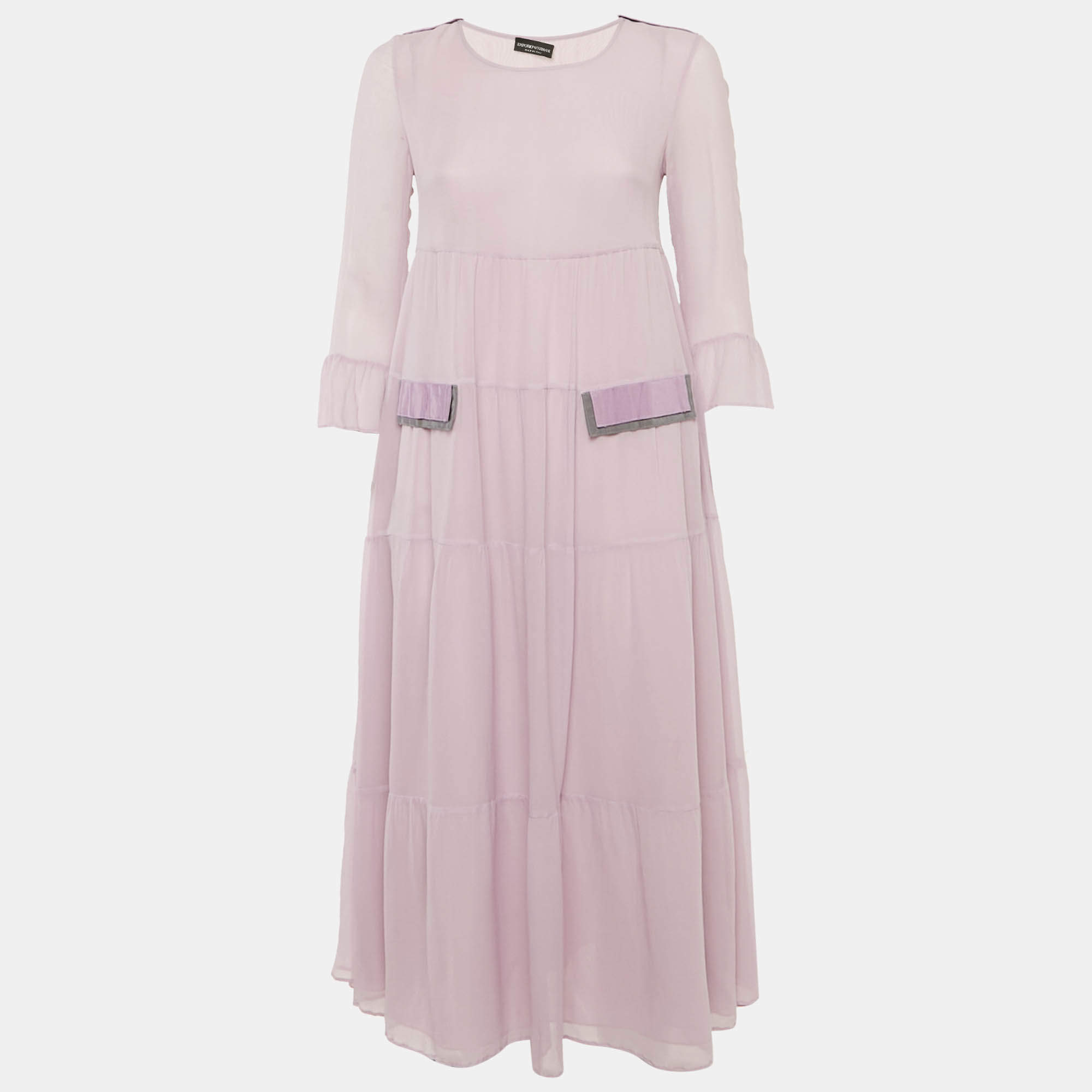 Pre Owned Emporio Armani Lavender Silk Tiered Midi Dress S