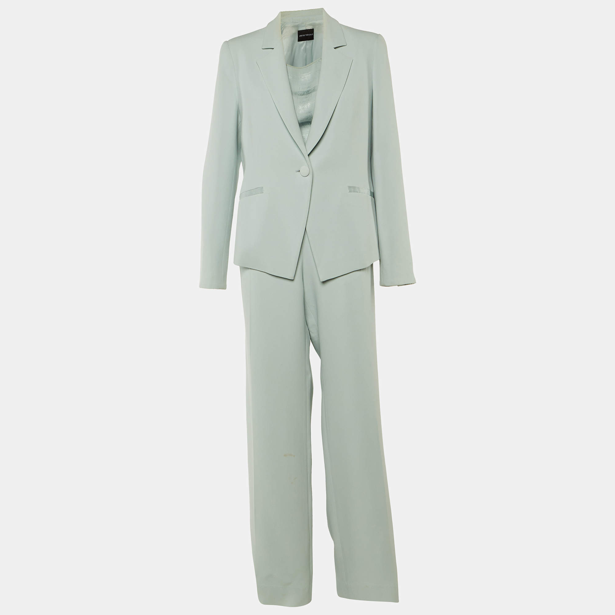 Pre Owned Emporio Armani Pale Blue Crepe Pant Suit L