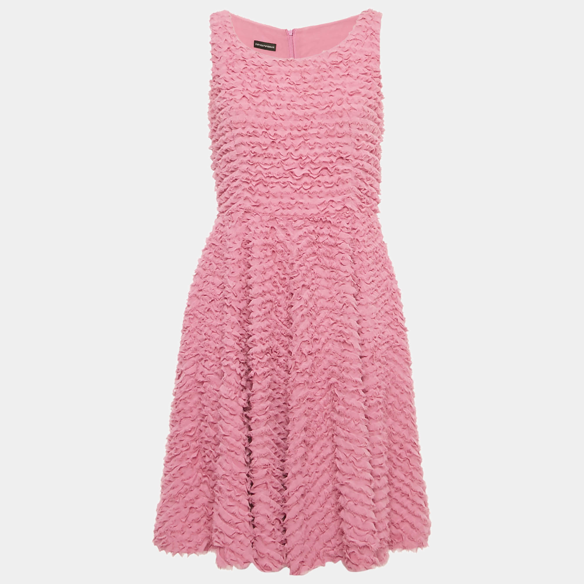 Pre Owned Emporio Armani Pink Pleated Chiffon Short Dress M