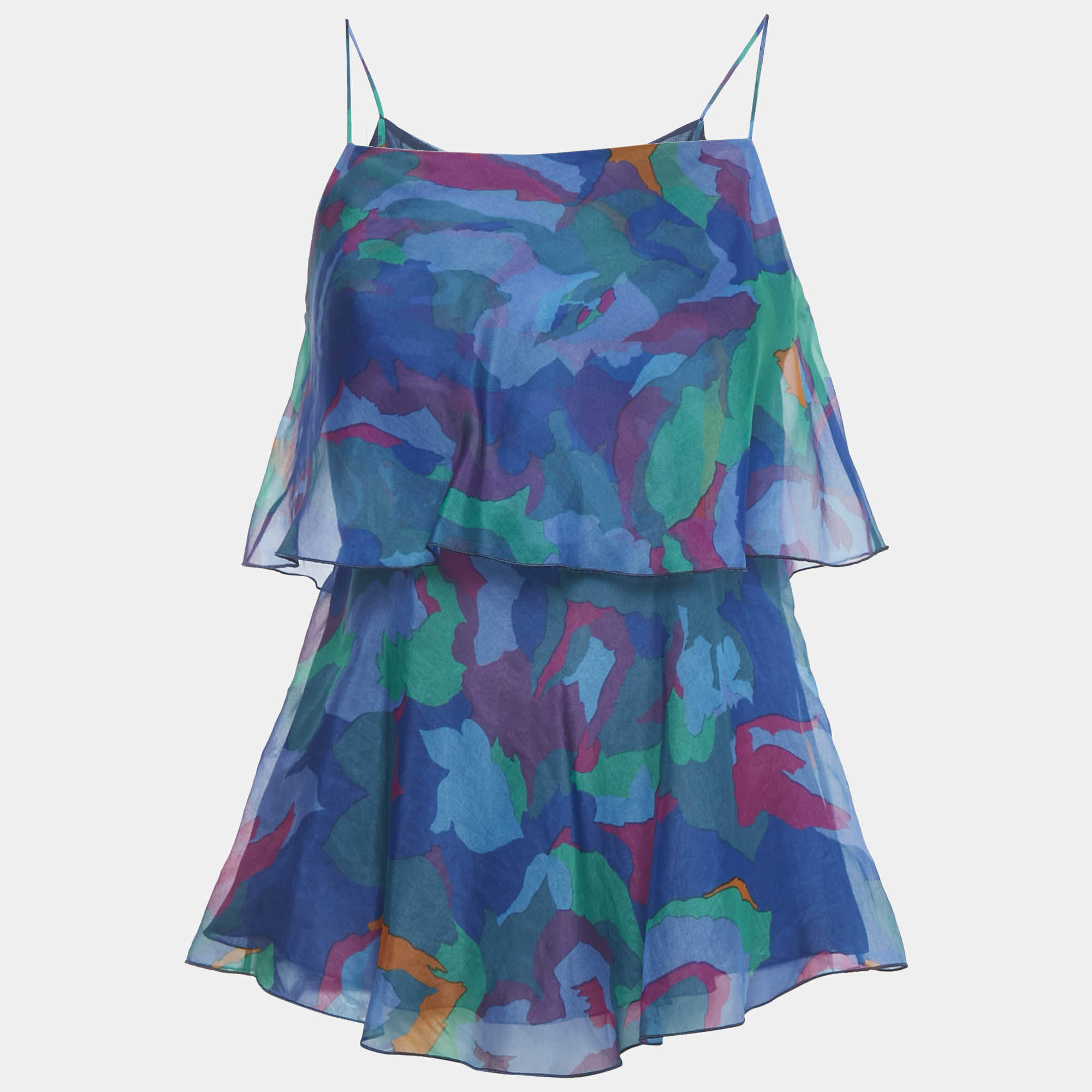 Pre Owned Emporio Armani Blue Printed Organza Top S