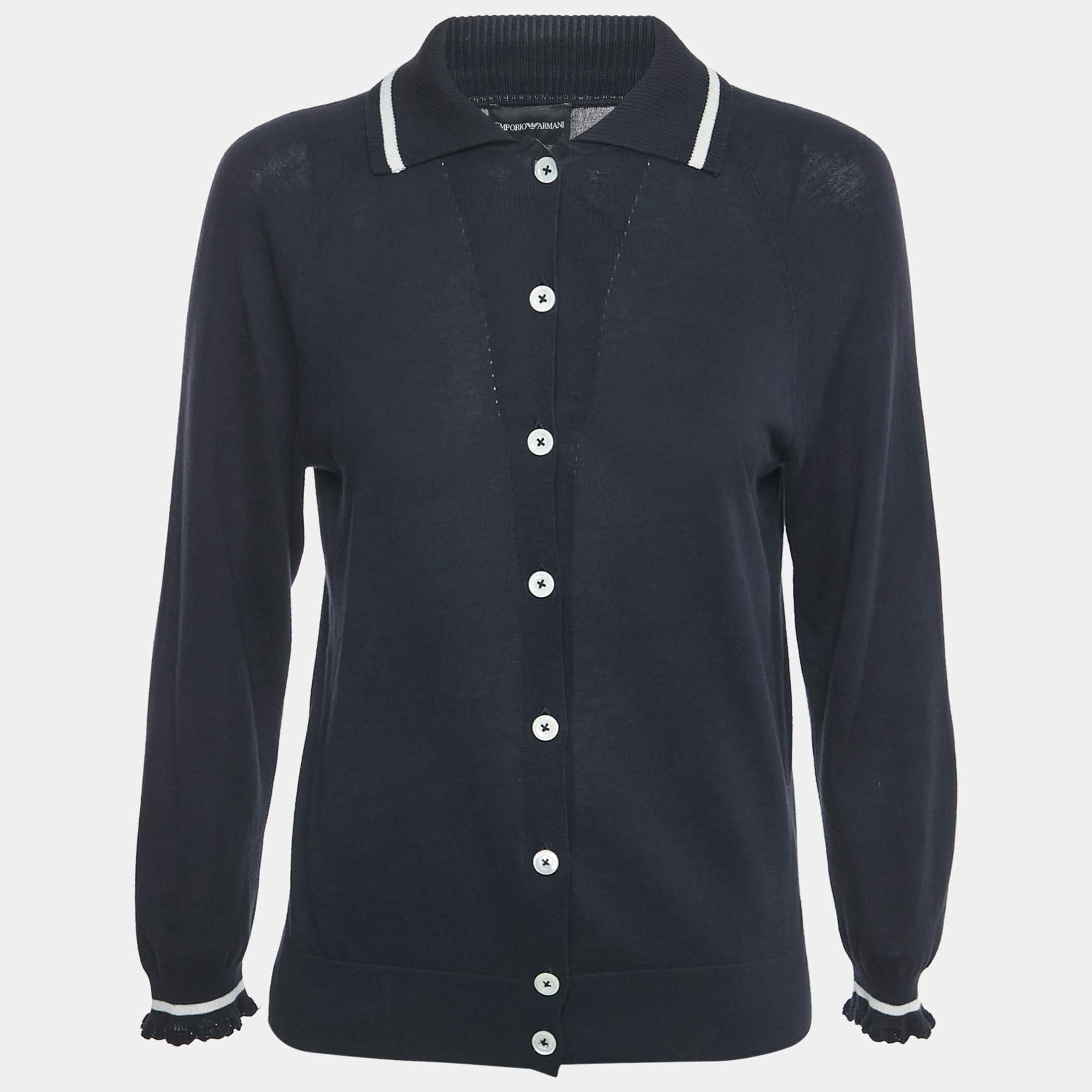 Pre Owned Emporio Armani Navy Navy Cotton Knit Buttoned Top M
