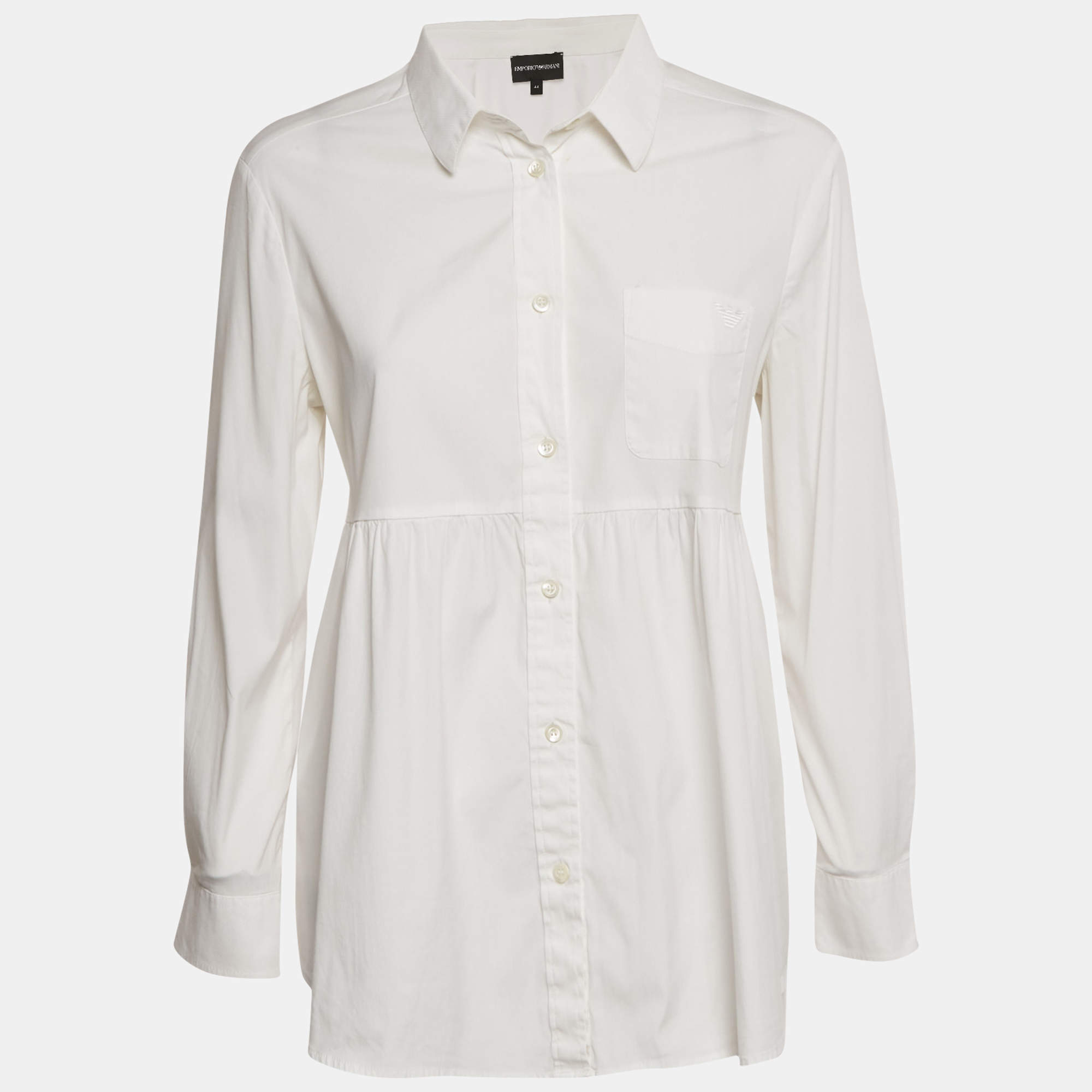 Pre Owned Emporio Armani White Logo Applique Cotton Full Sleeve Shirt M