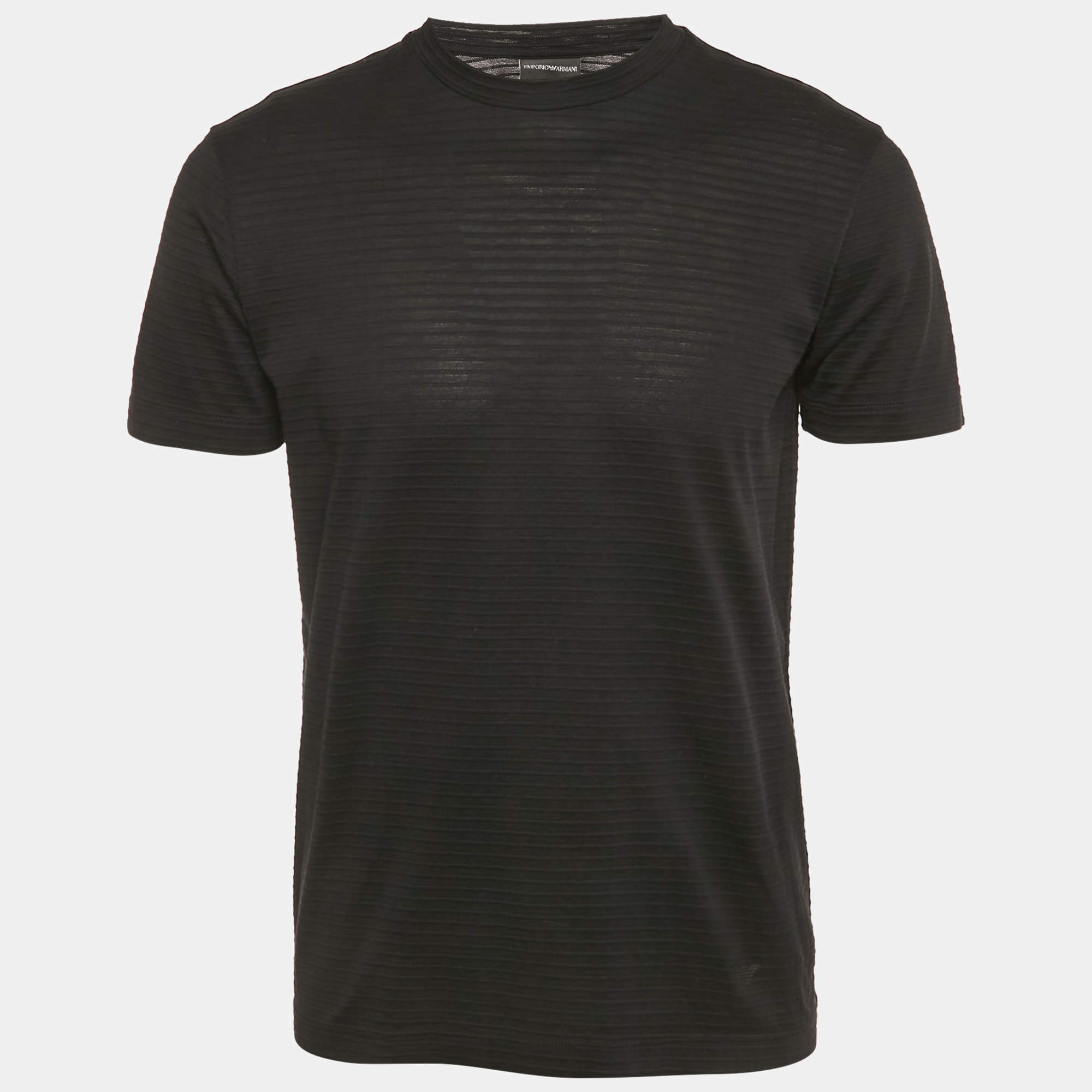 Pre Owned Emporio Armani Black Stripe Knit Short Sleeve T-Shirt S