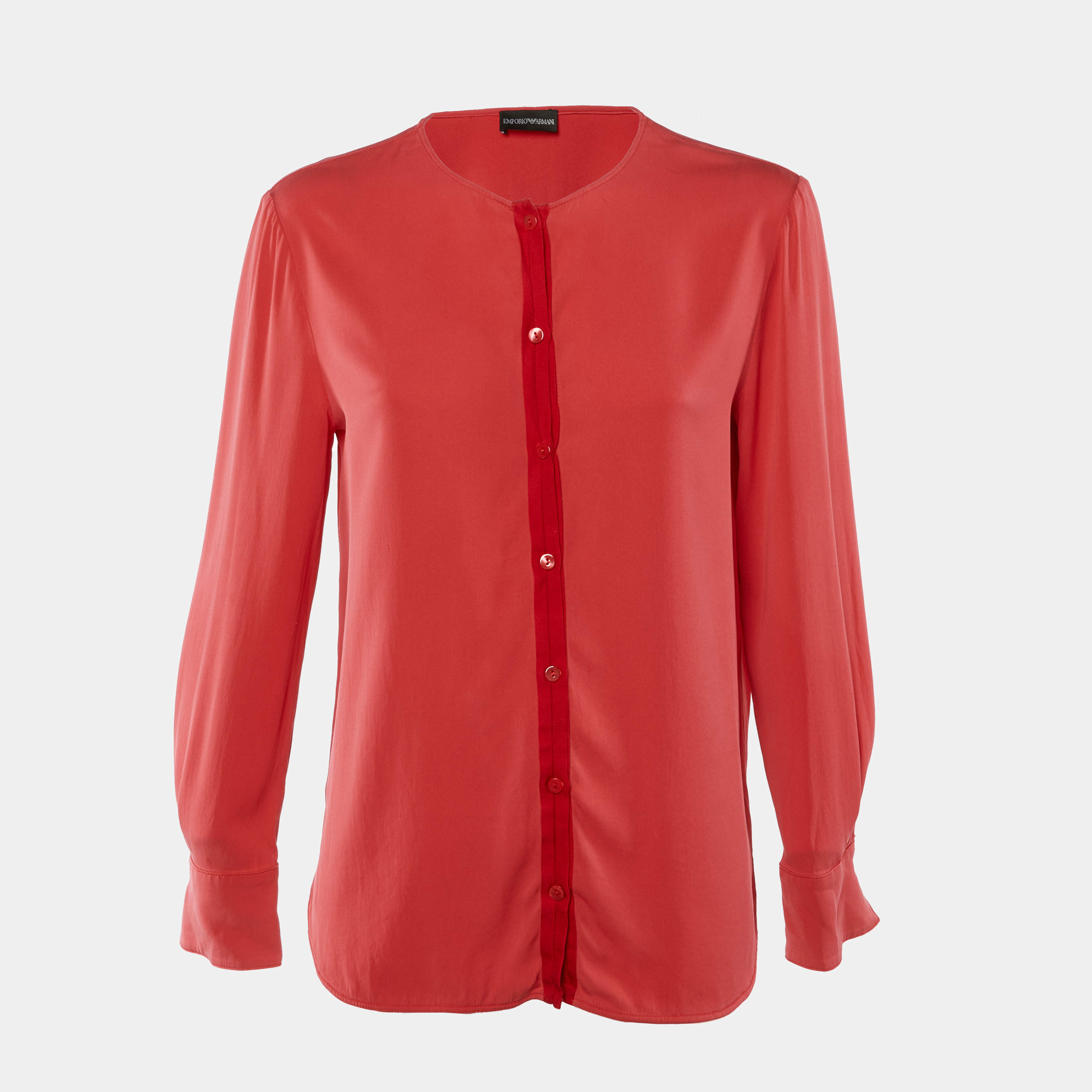Pre Owned Emporio Armani Coral Red Crepe Button Front Top M