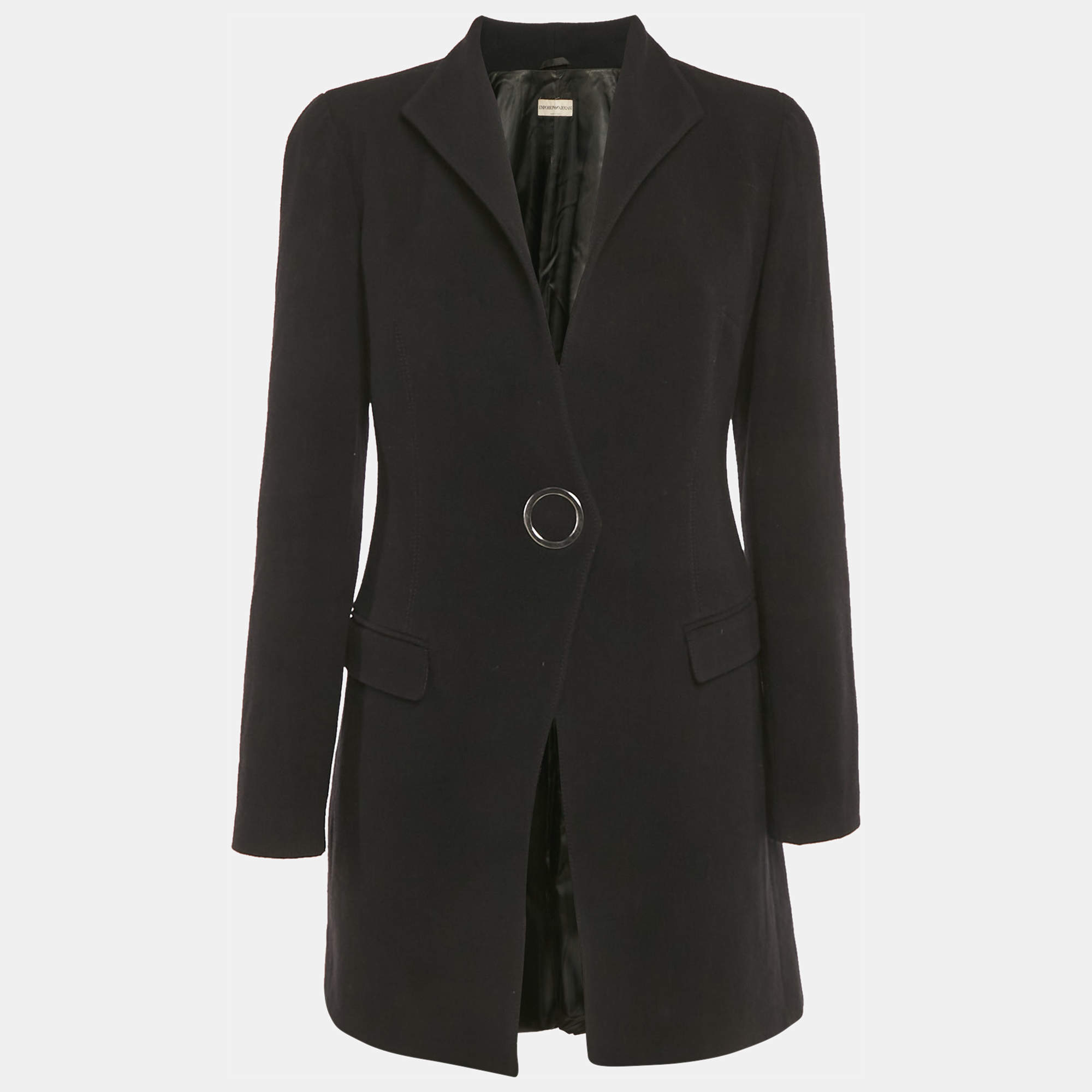 Pre Owned Emporio Armani Black Wool Mid-Length Coat L