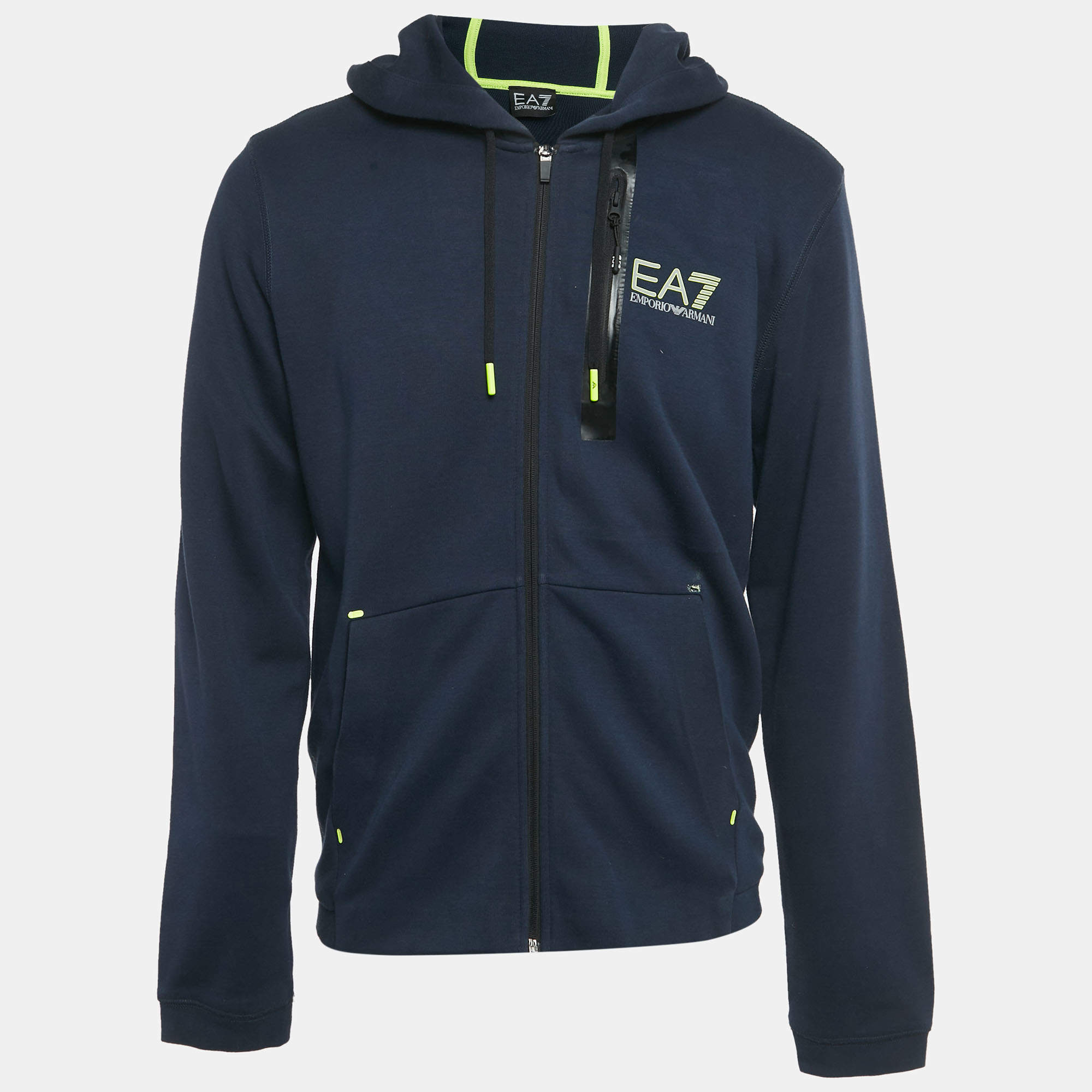 Pre Owned Emporio Armani Navy Blue Jersey Zip-Up Jacket XL 