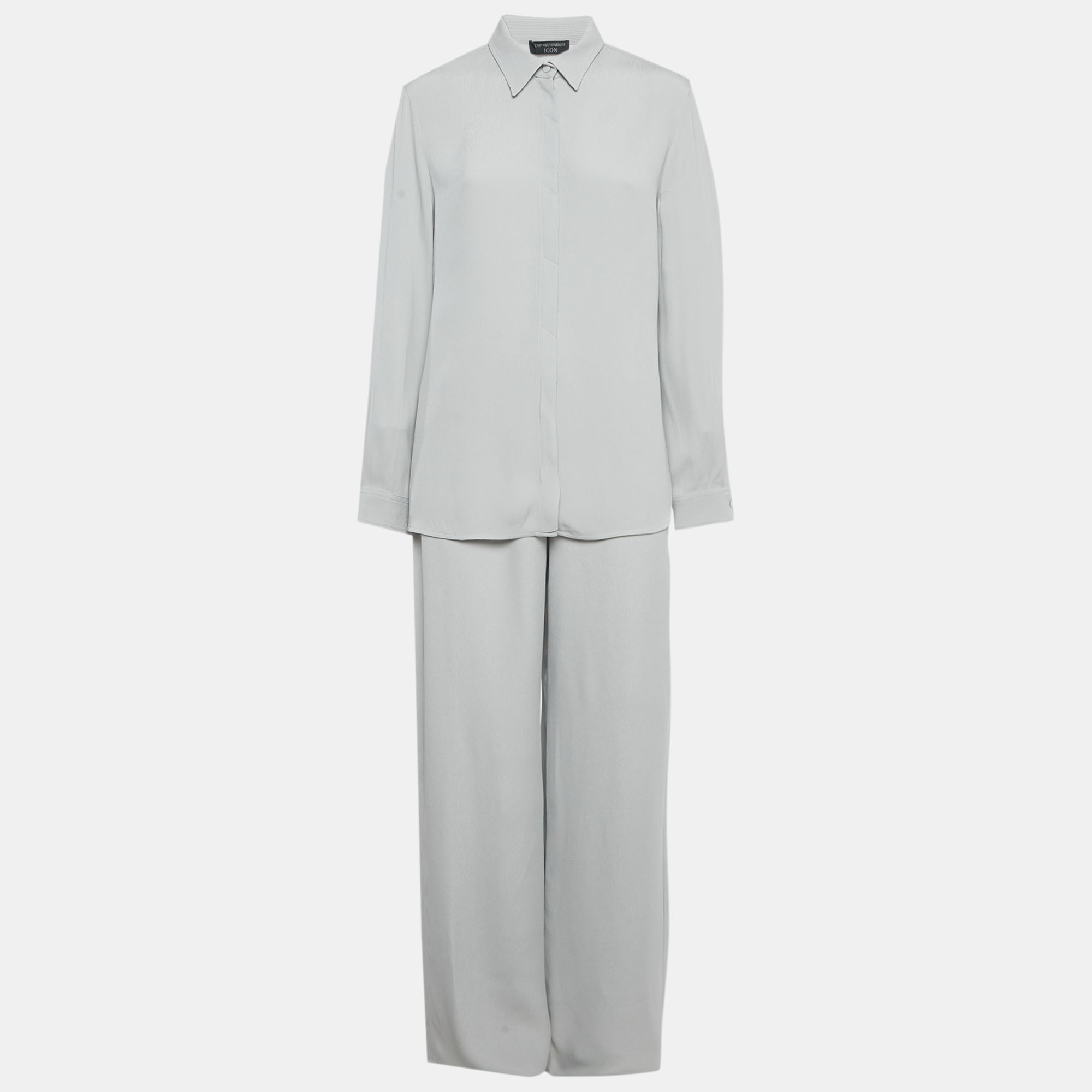 Pre Owned Emporio Armani Icon Grey Crepe Candy Top & Palazzo Trousers Set M  