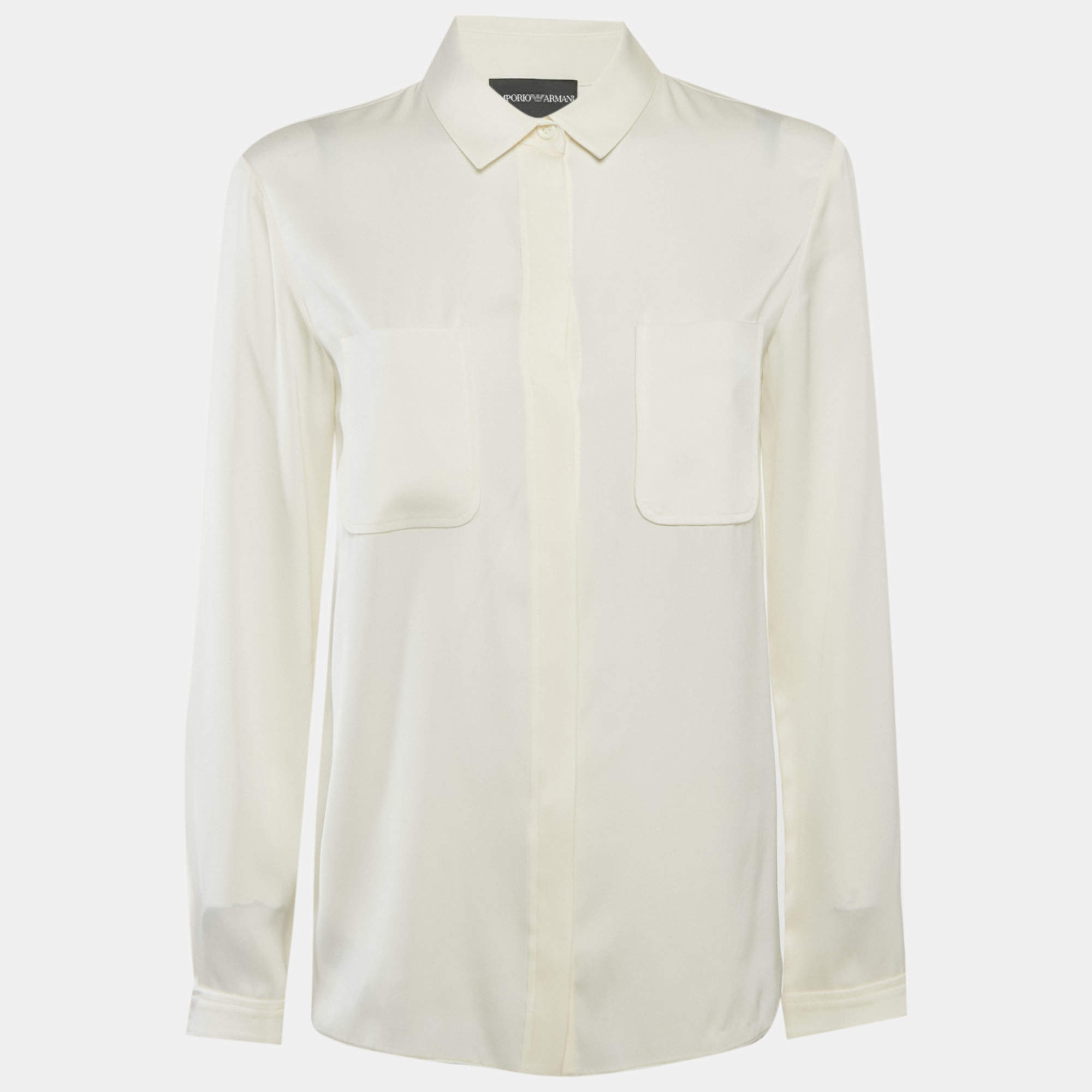 Pre Owned Emporio Armani Cream Silk Shirt S