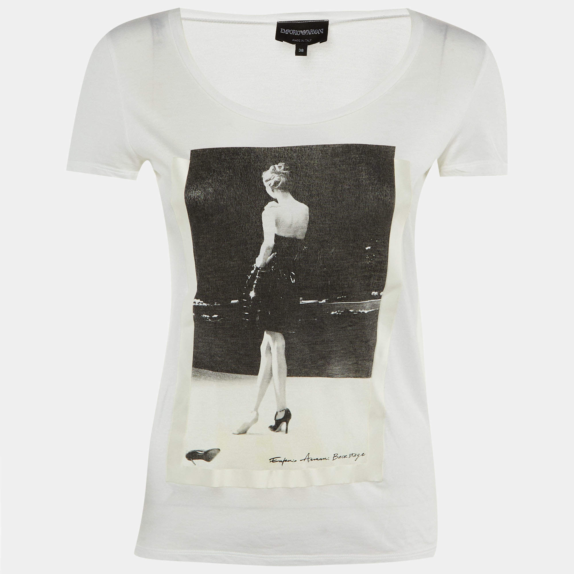 Pre Owned Emporio Armani White Backstage Print Cotton Crew Neck T-Shirt S