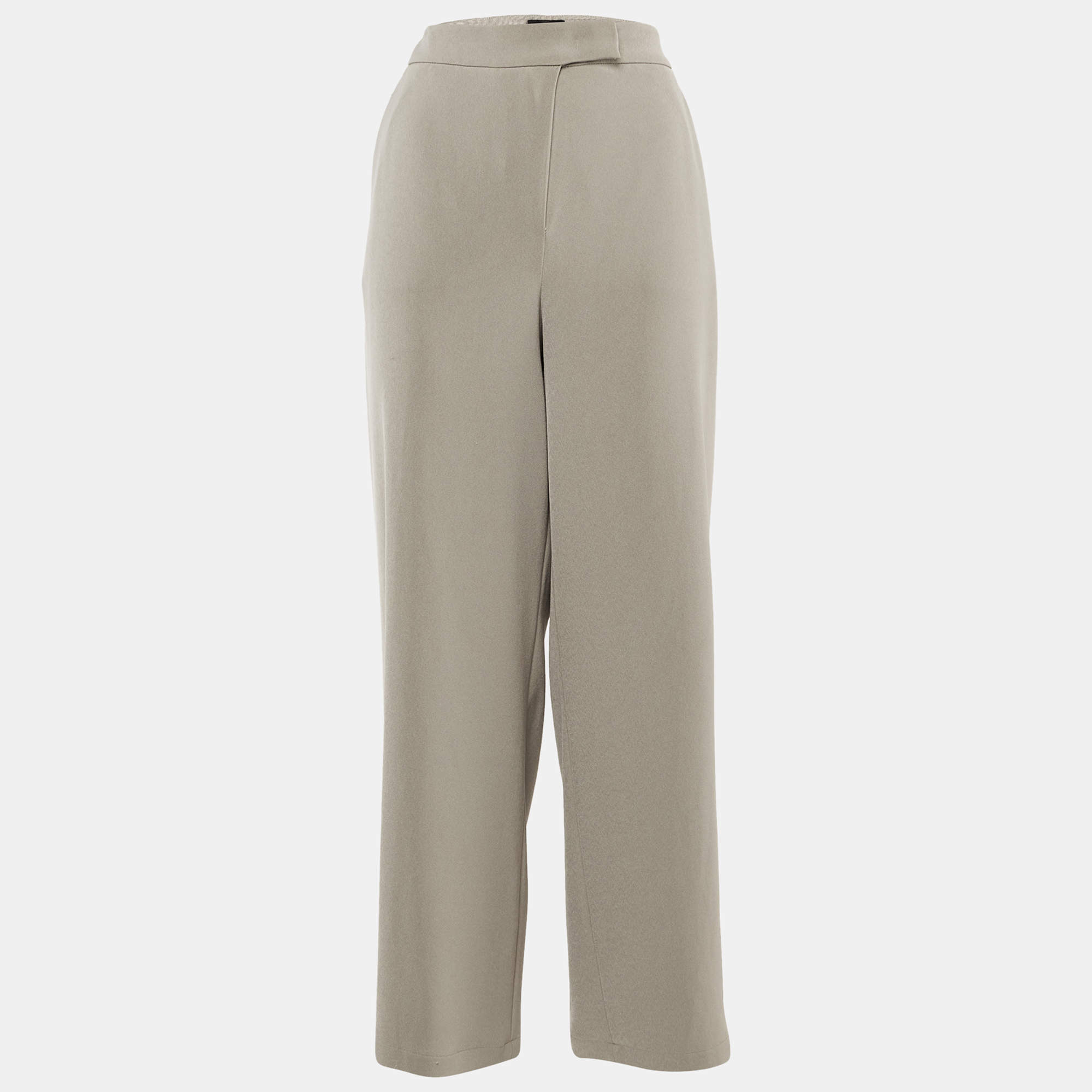 Pre Owned Emporio Armani Beige Crepe Adjustable Hem Trousers L 