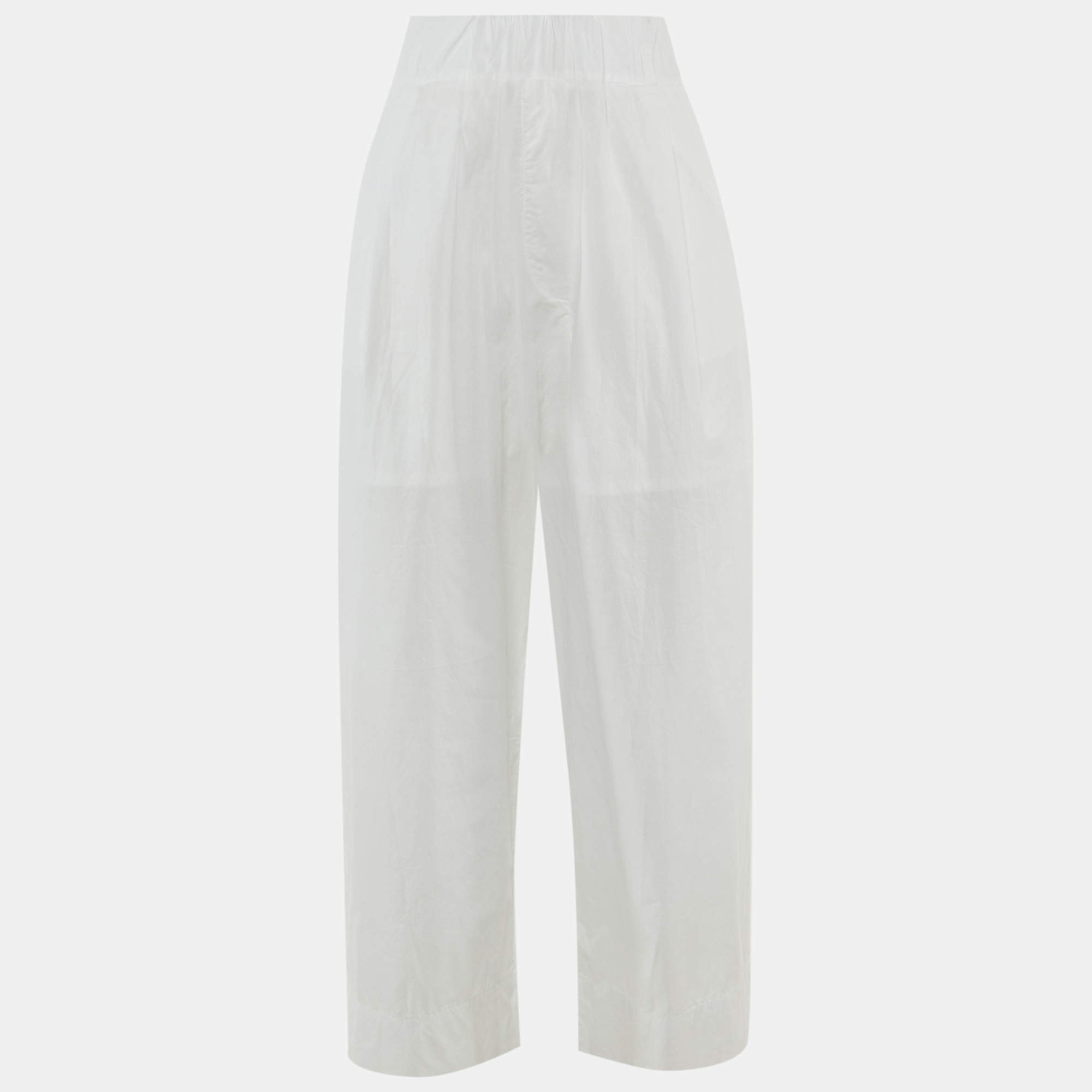 Pre Owned Emporio Armani White Cotton Blend Wide Leg Trousers M