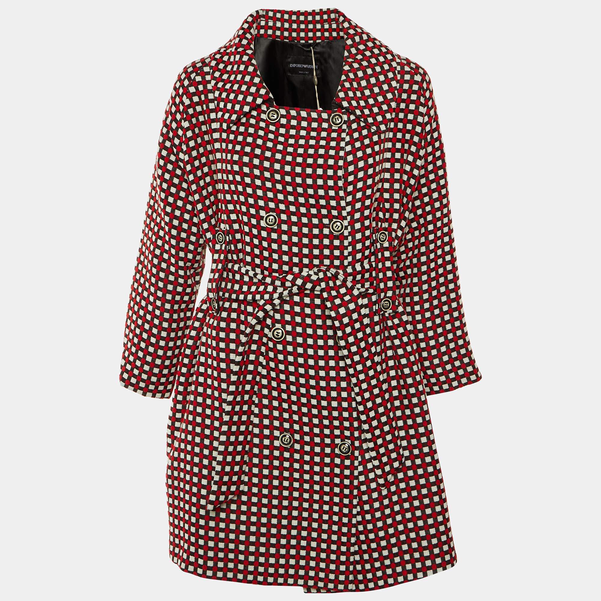 Pre Owned معطف إمبريو أرماني منقوش متعدد الألوان بحزام قطن مخلوط مقاس متوسط - ميديم