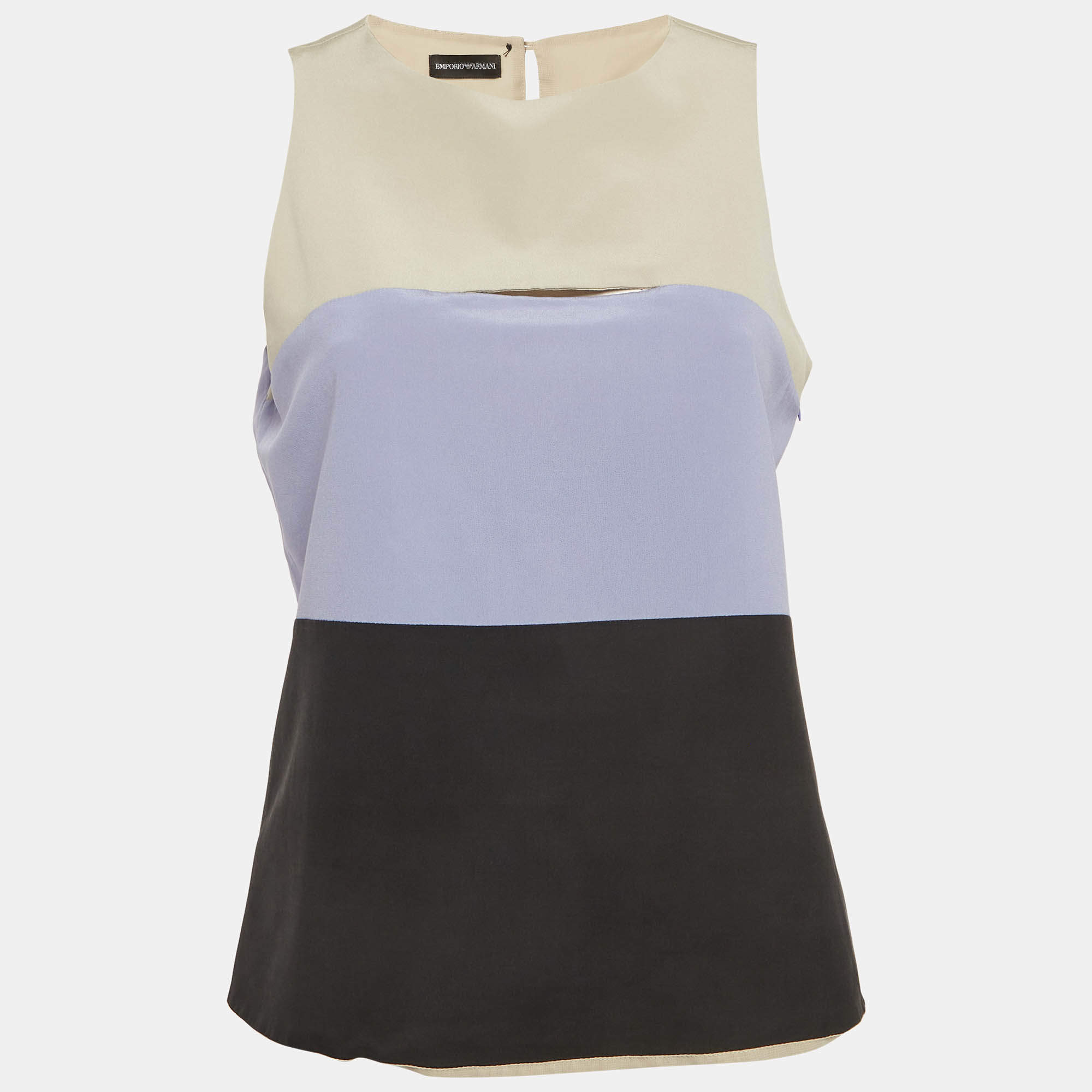 Pre Owned Emporio Armani Multicolour Striped Silk Sleeveless Top M