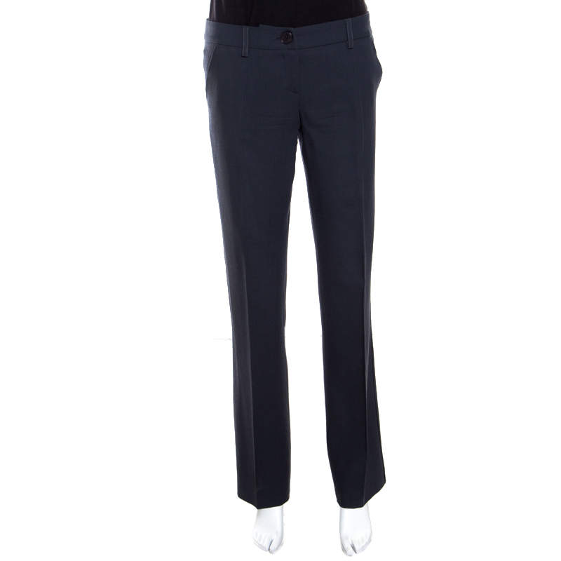 Pre Owned Emporio Armani Pine Green Wool Straight Fit Formal Trousers S