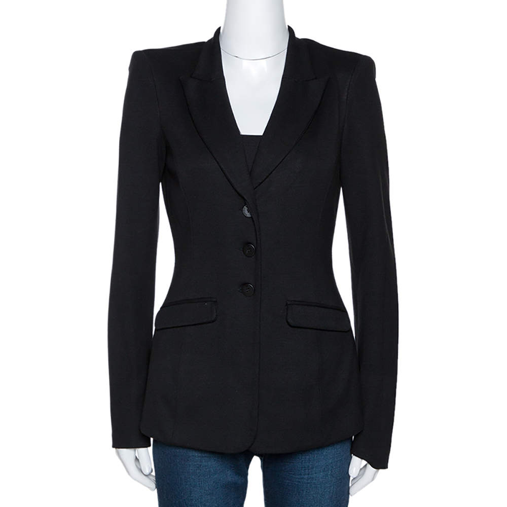 Pre Owned Emporio Armani Black Stretch Knit Three Button Blazer S