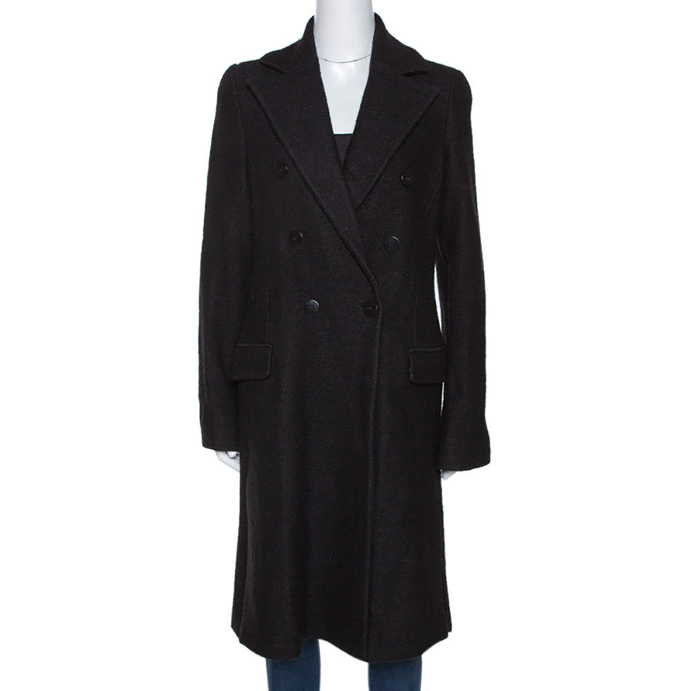 Pre Owned Emporio Armani Black Wool Double Breasted Coat M