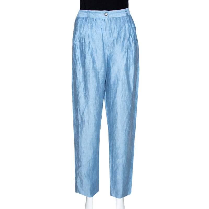 Emporio Armani Light Blue Linen High Waist Pants S