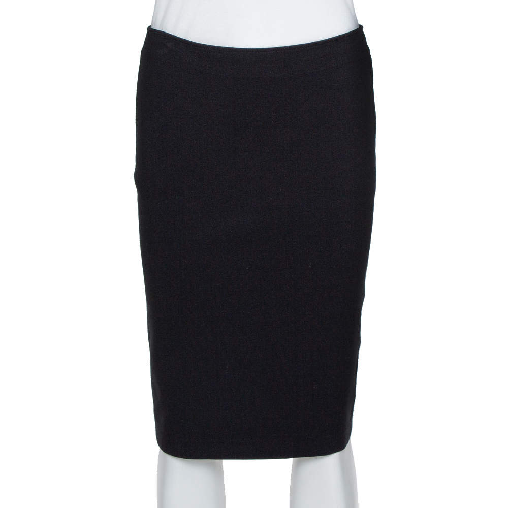 Pre Owned Emporio Armani Black Stretch Jersey Pencil Skirt S