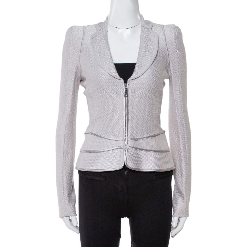 Pre Owned Emporio Armani Smoke Grey Knit Zip Front Jacket S