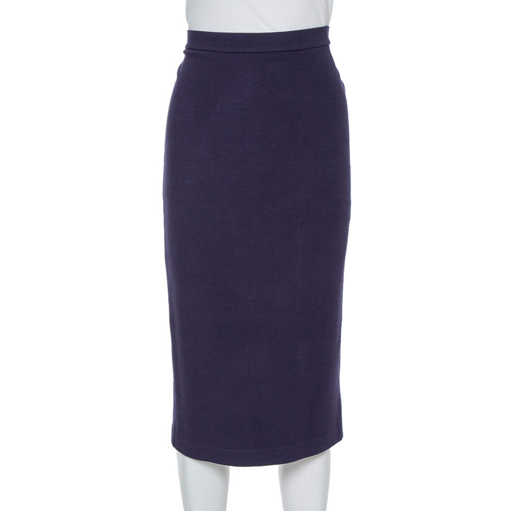 Pre Owned Emporio Armani Navy Blue Knit Pencil Skirt M