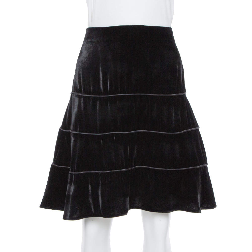 Emporio Armani Black Velvet Tiered Short Skirt M