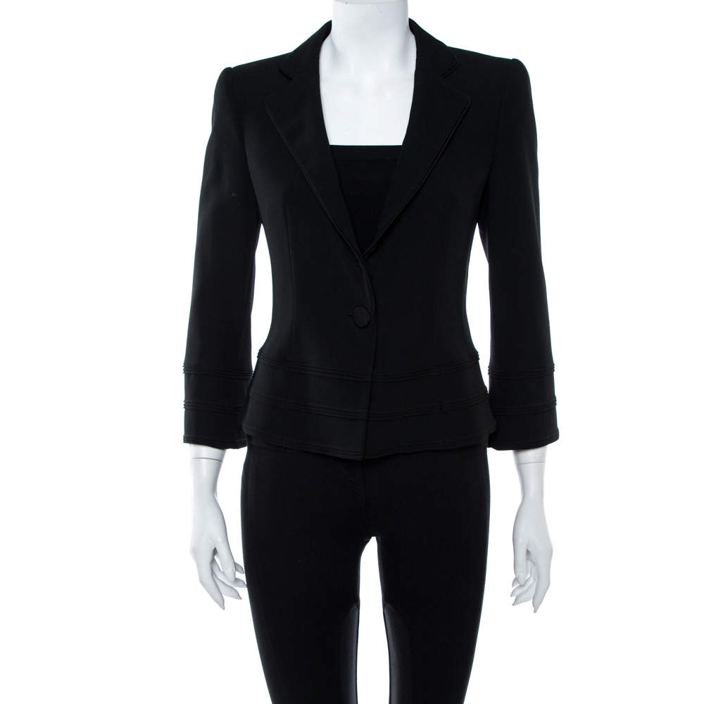 Pre Owned Emporio Armani Black Crepe Pintuck Detail Blazer S