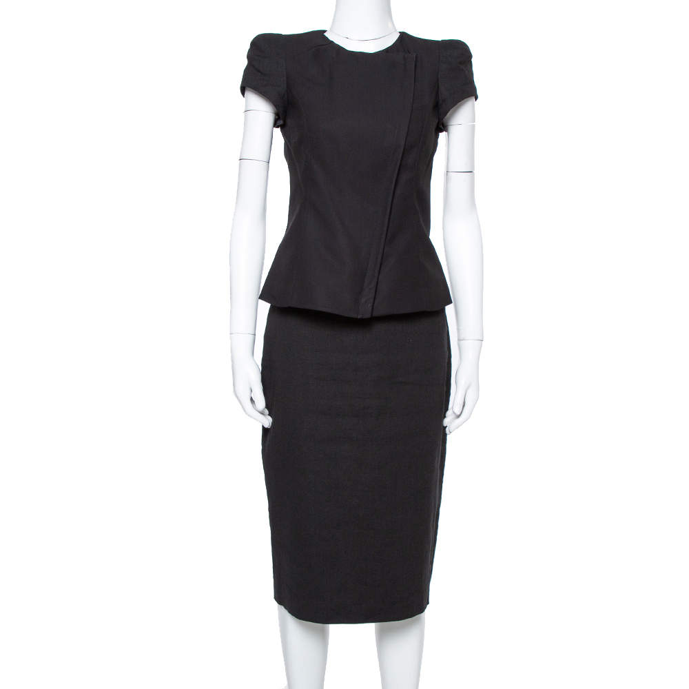 Emporio Armani Black Stretch Linen Skirt Suit Set S