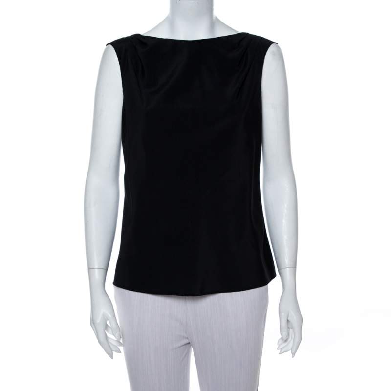 Pre Owned Emporio Armani Black Stretch Silk Sleeveless Top M