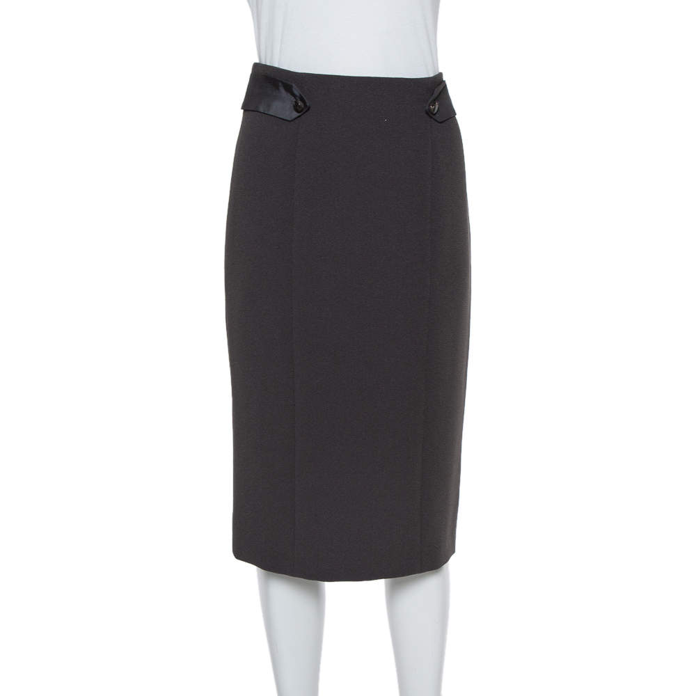 مملوكة مسبقًا Emporio Armani Dark Grey Crepe Paneled Pencil Skirt M