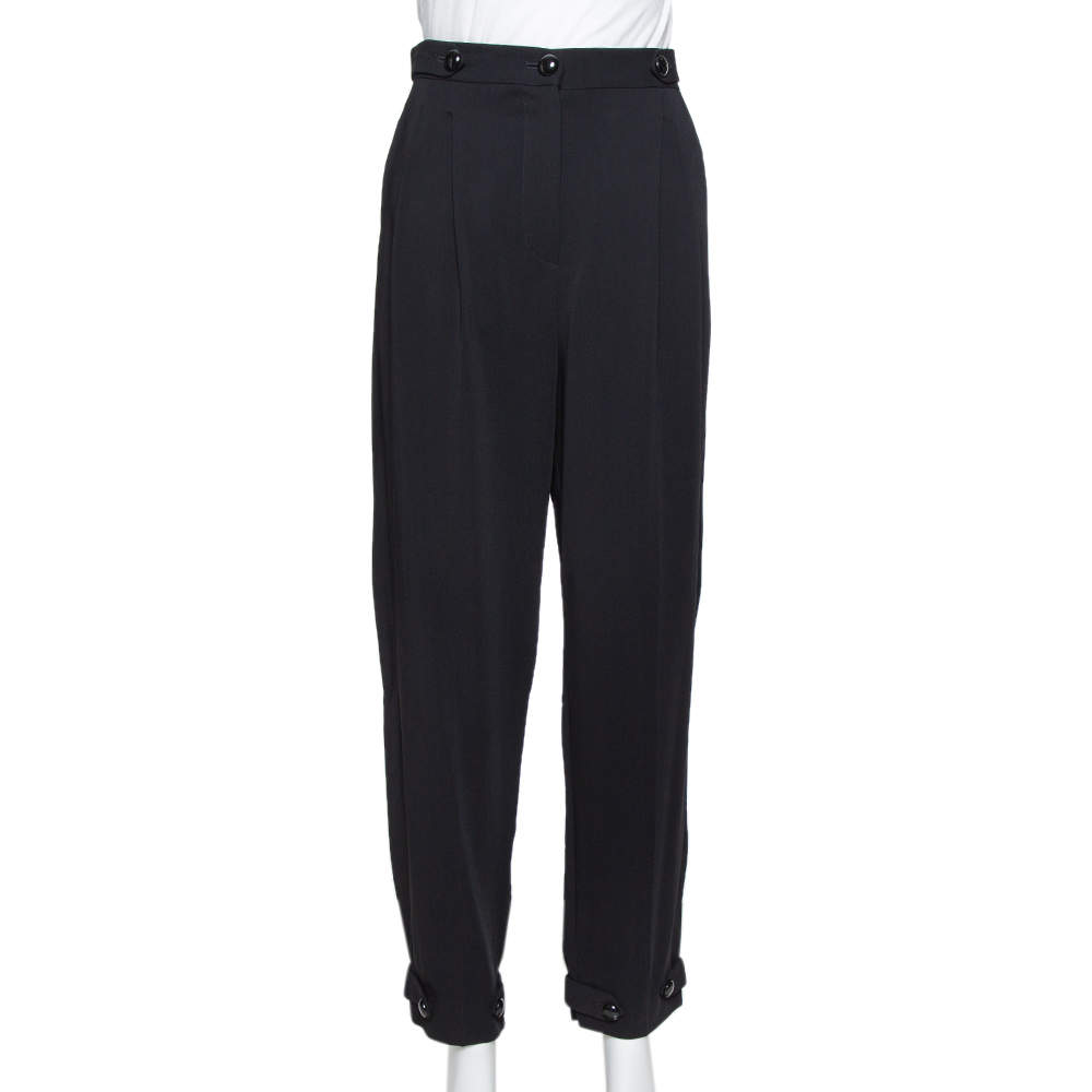 Pre Owned Emporio Armani Black Double Pence Button Detail High Waist Trousers M