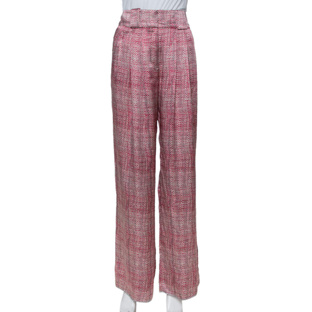 Emporio Armani Pink & Grey Printed Silk Palazzo Pants M