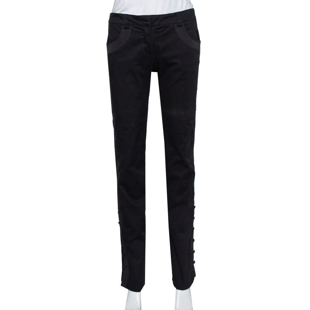 Pre Owned Emporio Armani Black Side Trim & Button Detail Trousers M