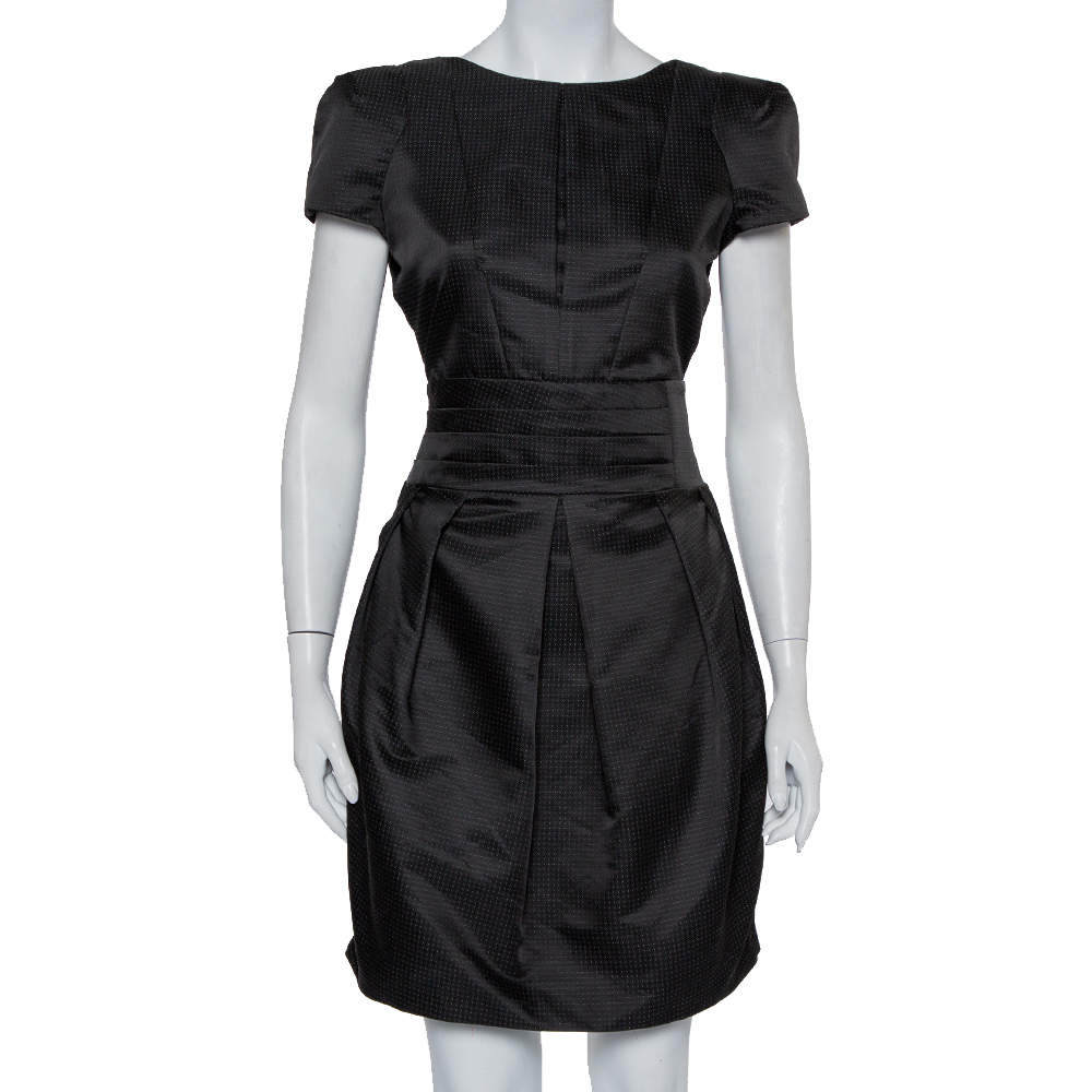 Pre Owned Emporio Armani Black Wool Pleated Mini Dress M