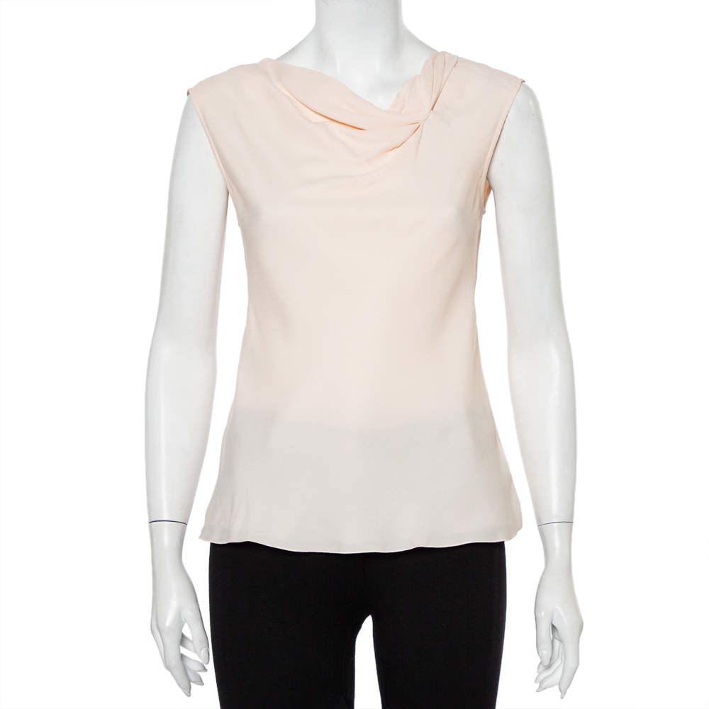 Pre Owned Emporio Armani Pink Textured Crepe Draped Sleeveless Top S