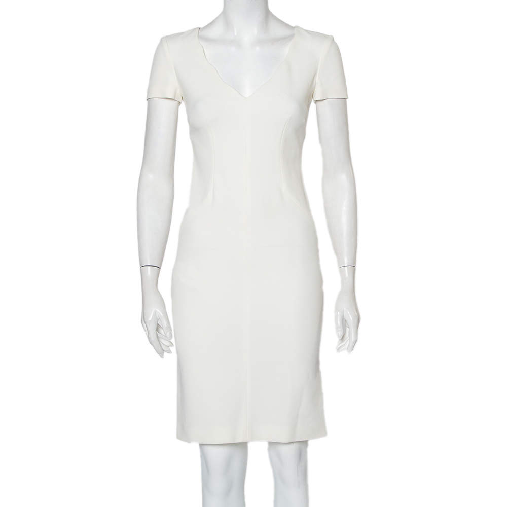 Pre Owned Emporio Armani White Stretch Knit Short Sleeve Sheath Dress S