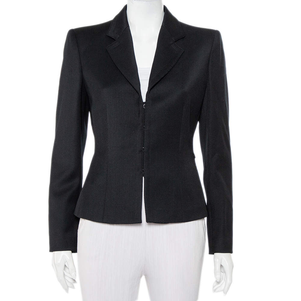 Pre Owned Emporio Armani Vintage Black Wool Hook Front Blazer M