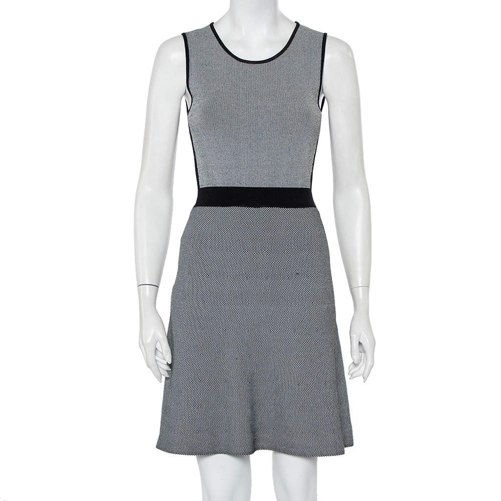 Pre Owned Emporio Armani Monochrome Patterned Knit Skater Dress S