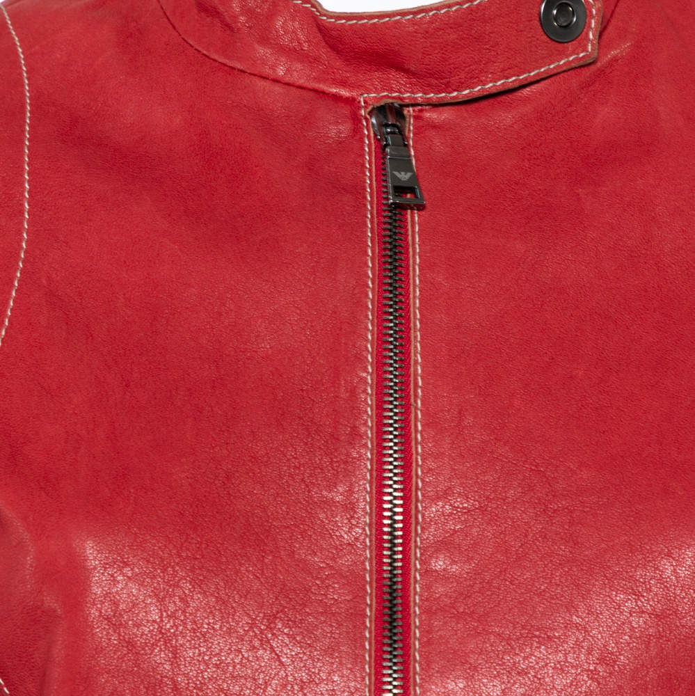 Emporio Armani Red Leather Zip Front Jacket M Emporio Armani | TLC