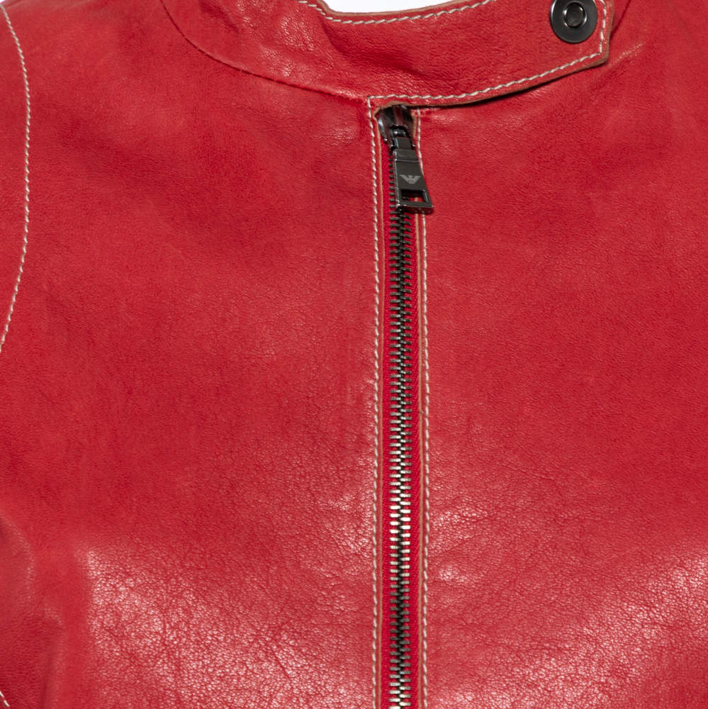 Armani red outlet leather jacket